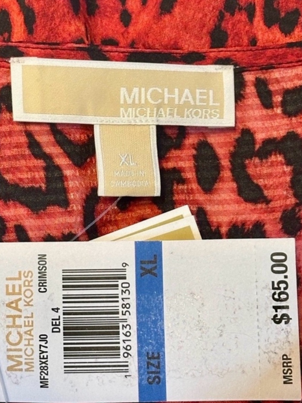 Michael Kors Julia Dress XL Red Leopard Smocked Ruffle NWT - Picture 7 of 15